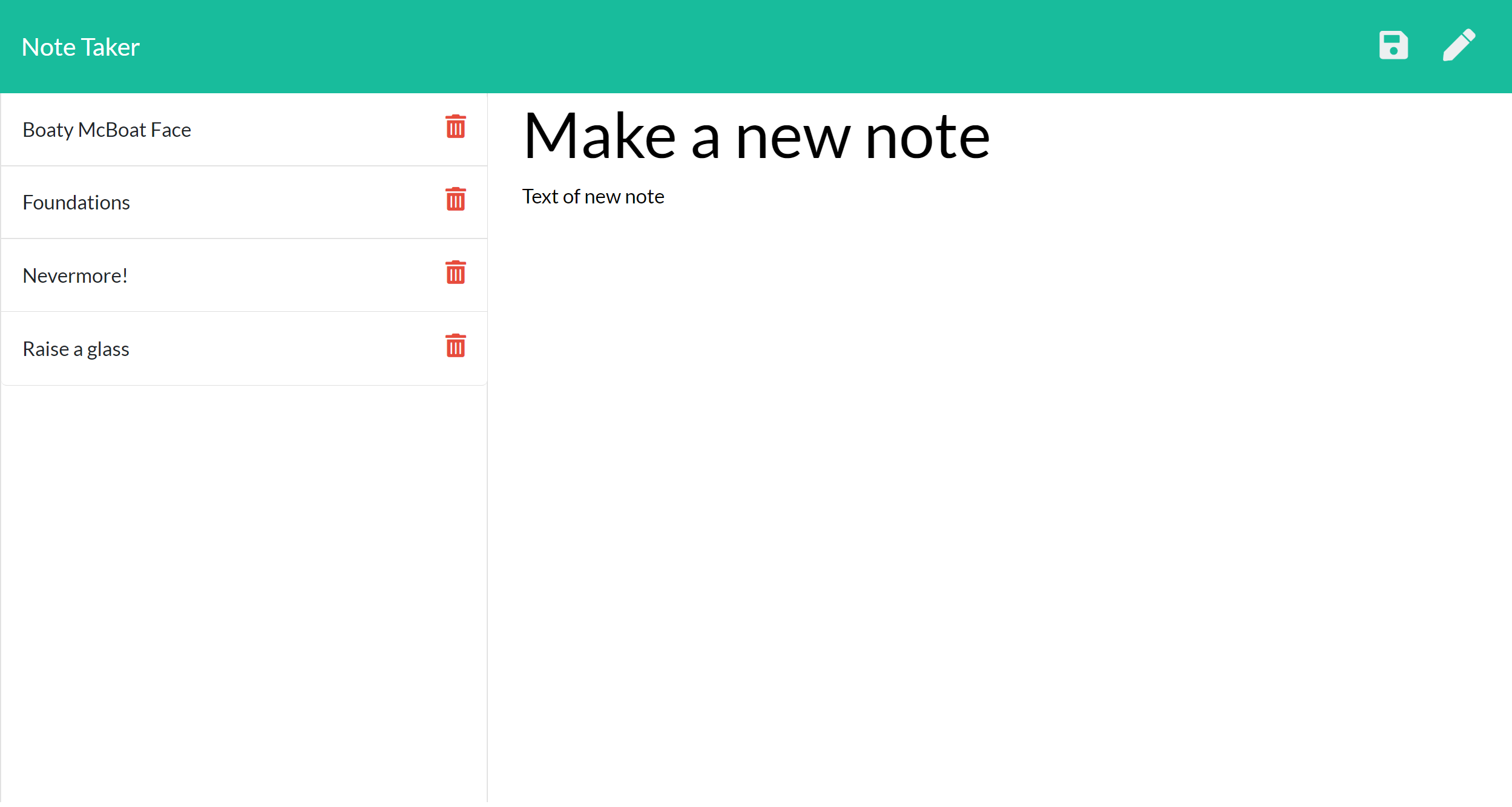 screenshot of Note Taker site