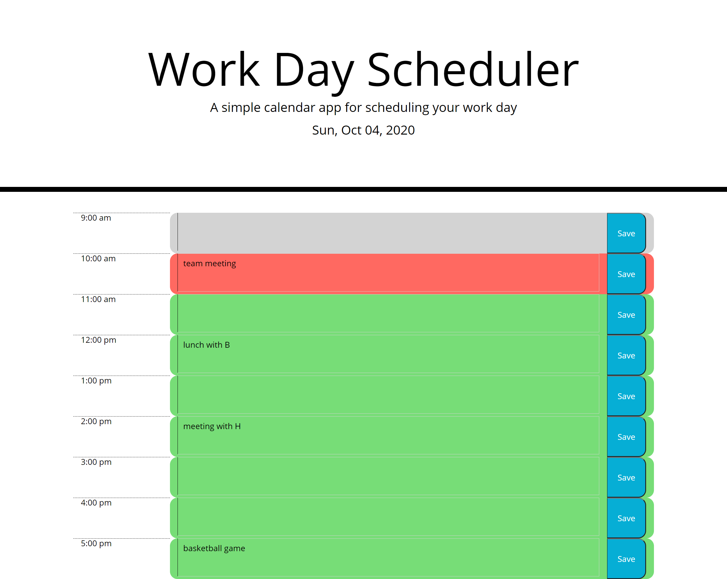 screenshot of Workday Scheduler site