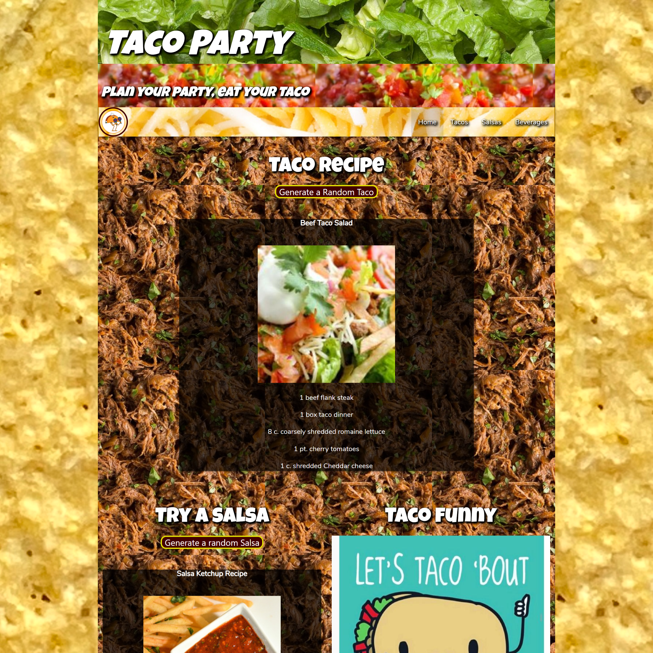 screenshot of Taco Party site homepage